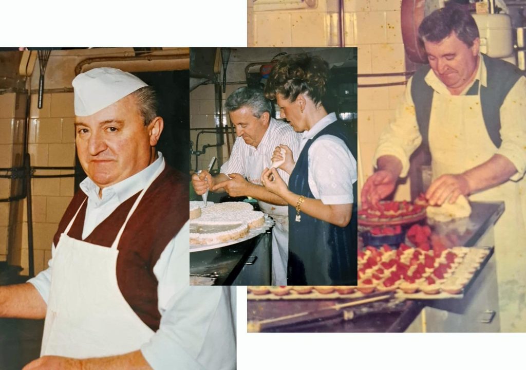 Foto d'epoca della famiglia Rizzi al lavoro in pasticceria